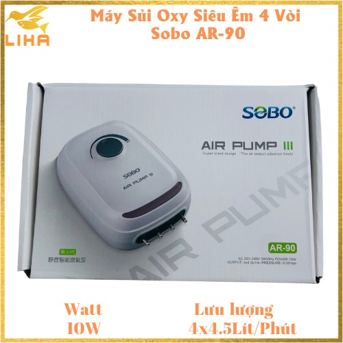 Máy Sủi Oxy 4 Vòi Sobo AR-90  - Máy Oxi Siêu Êm Cho Bể Cá