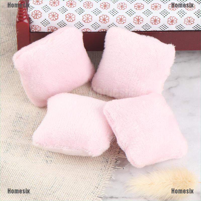 [HoMSI] 4Pcs 1/12 Dollhouse Miniature Pillow Cushions For Sofa Couch Bed Furniture Toy SUU