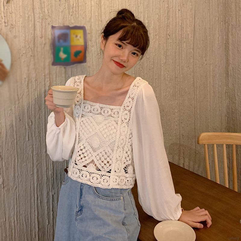 Áo Kiểu Nữ Dài Tay Cổ Vuông Thời Trang Hàn