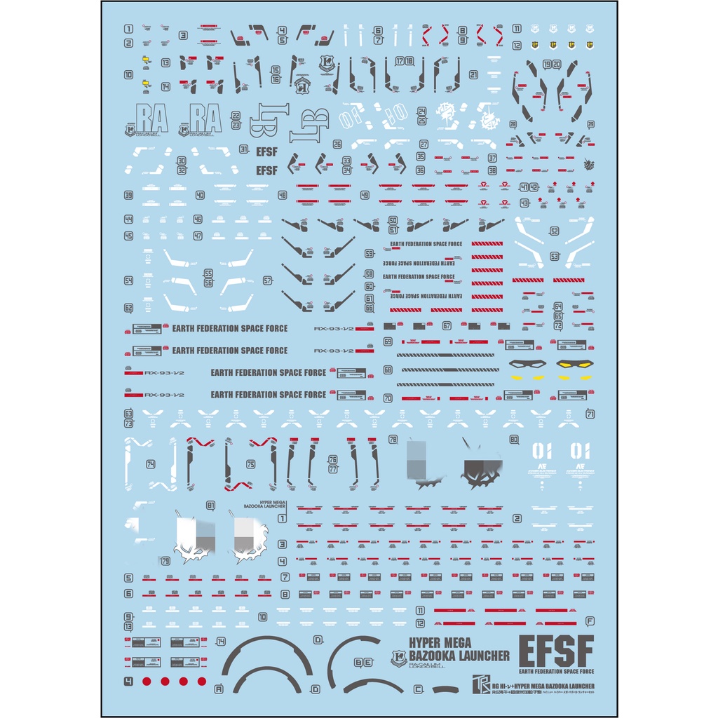 Hình dán nước  mô hình RG Hyper Mega Bazooka Launcher Gundam RG Hi-Nu / Nu