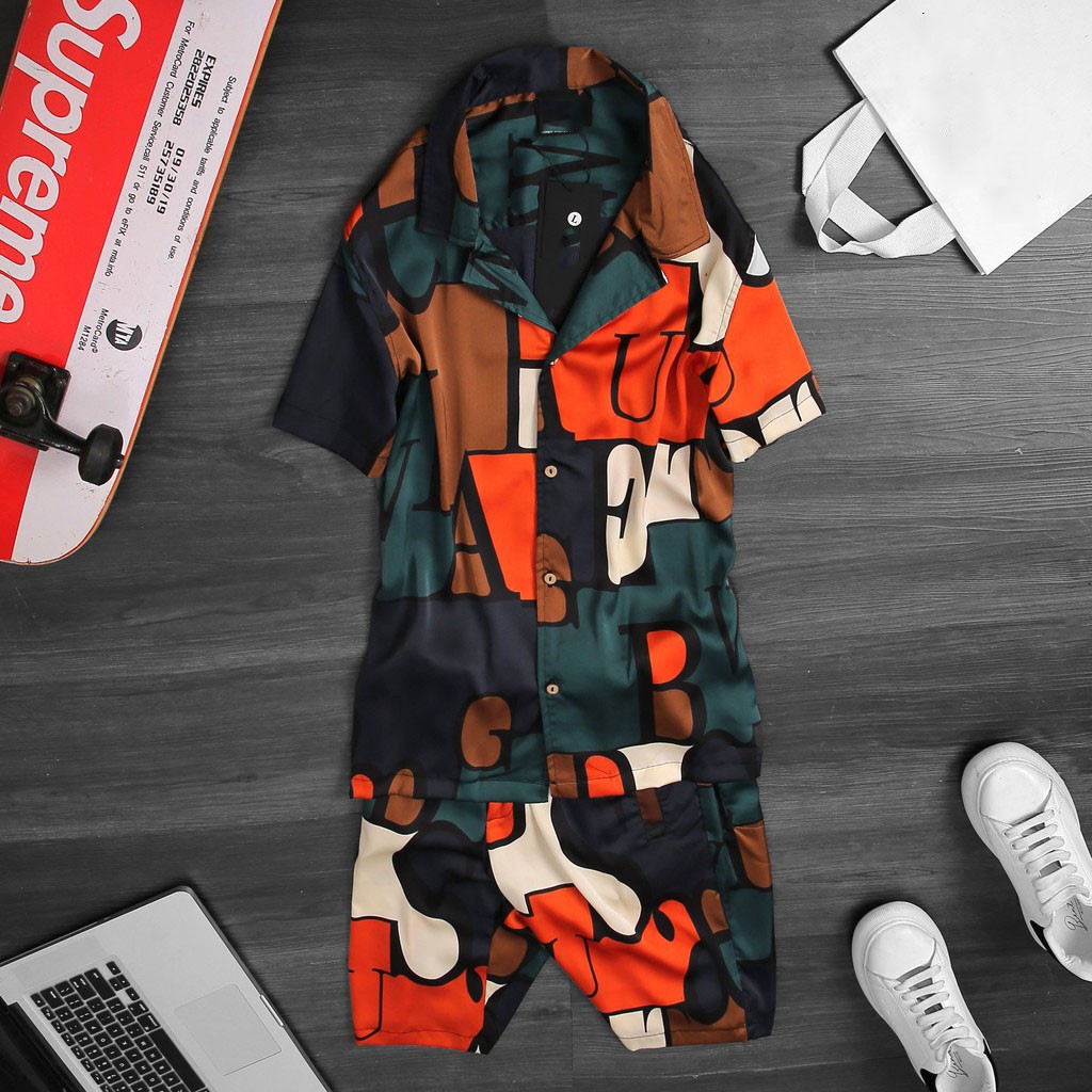 Bộ quần áo nam mùa hè chất lụa cotton co giãn - Mẫu hoạ tiết đi biển cực chất | BigBuy360 - bigbuy360.vn