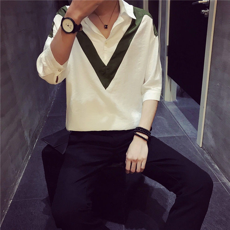 Áo Sơ Mi Dáng Rộng Cổ Chữ V Phong Cách Hàn Quốc Dành Cho Nam Giới