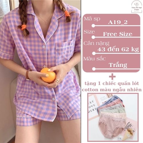 [ Qùa tặng dây cột tóc ] Pyjama nữ hàn quốc caro ngắn tay giá rẻ bộ mặc nhà nữ mùa hè chất liệu kate thái cao cấp bộ ngủ | BigBuy360 - bigbuy360.vn