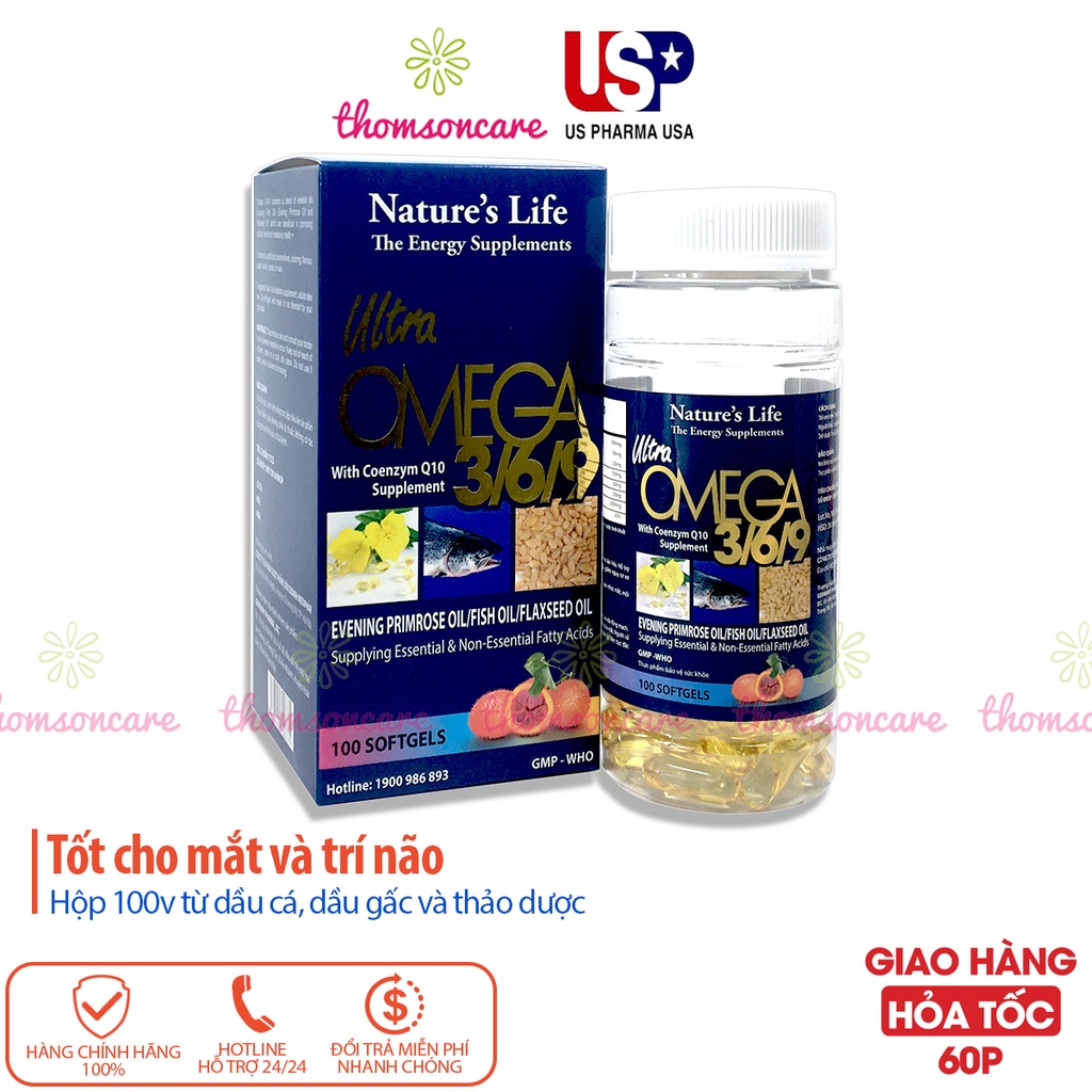 Bổ sung Omega 3 6 9 Ultra hàm lượng cao - từ dầu hoa anh thảo, Vitamin E giúp sáng mắt, đẹp da - Hộp 100 viên