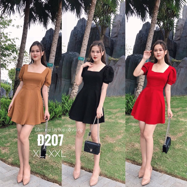 Đầm Xoè Cổ Vuông Tay Búp Bigsize (Có Ảnh Thật)