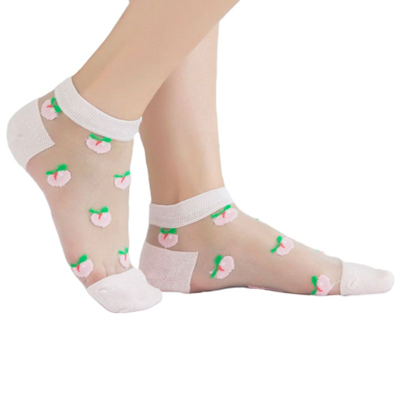 Youyo Set 5 Đôi Vớ Thuyền Xuyên Thấu Sợi Pha Lê Siêu Mỏng Họa Tiết Trái Cây Dưa Hấu Dễ Thương Mù