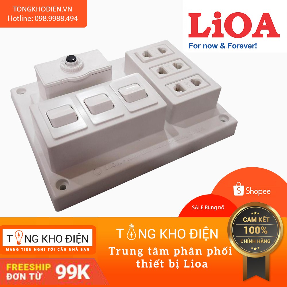 Bảng Điện Nổi LiOA 15A Có 3 Ổ Cắm + 2/3 Công Tắc, CB chống quá tải