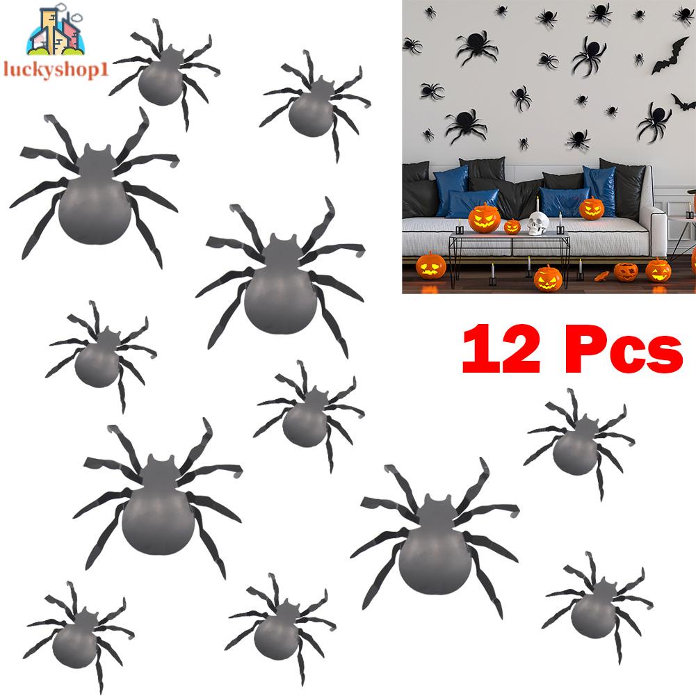 12/24 Bộ Halloween Dán Tường Trang Trí 3D Stereo Halloween PET Dơi Nhện Dán Tường Nhà Để Xe Sắp Xếp Cửa Sổ Kỳ Nghỉ Trang Trí Dán Tường Nhựa