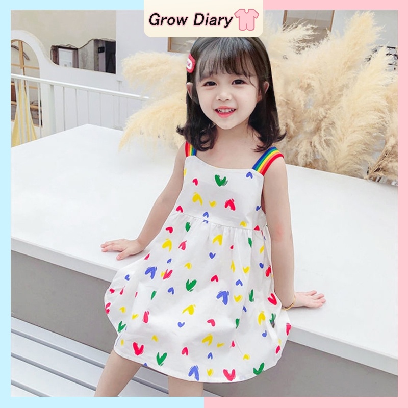 váy dây treo cho bé gái mùa hè đầm em bé trái tim in 1-6 Tuổi