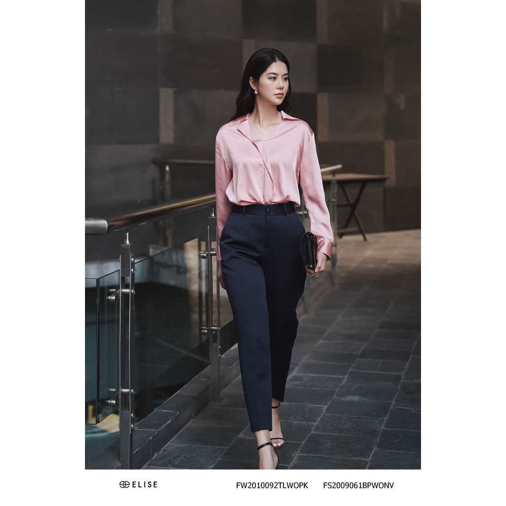 Áo sơ mi lụa hồng cổ lệch thiết kế Elise FW2010092TLWOPK -K(&1