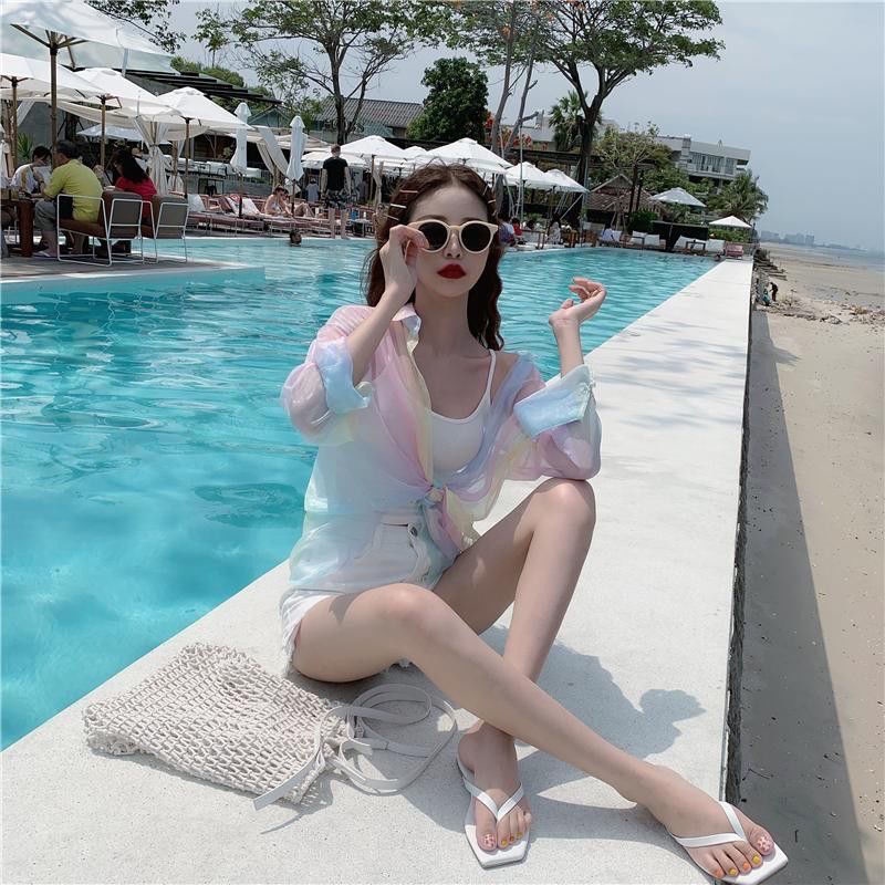 Áo Sơ Mi Voan Mỏng Tay Dài Nhiều Màu Sắc Phong Cách Hàn Quốc Thời Trang Cho Nữ