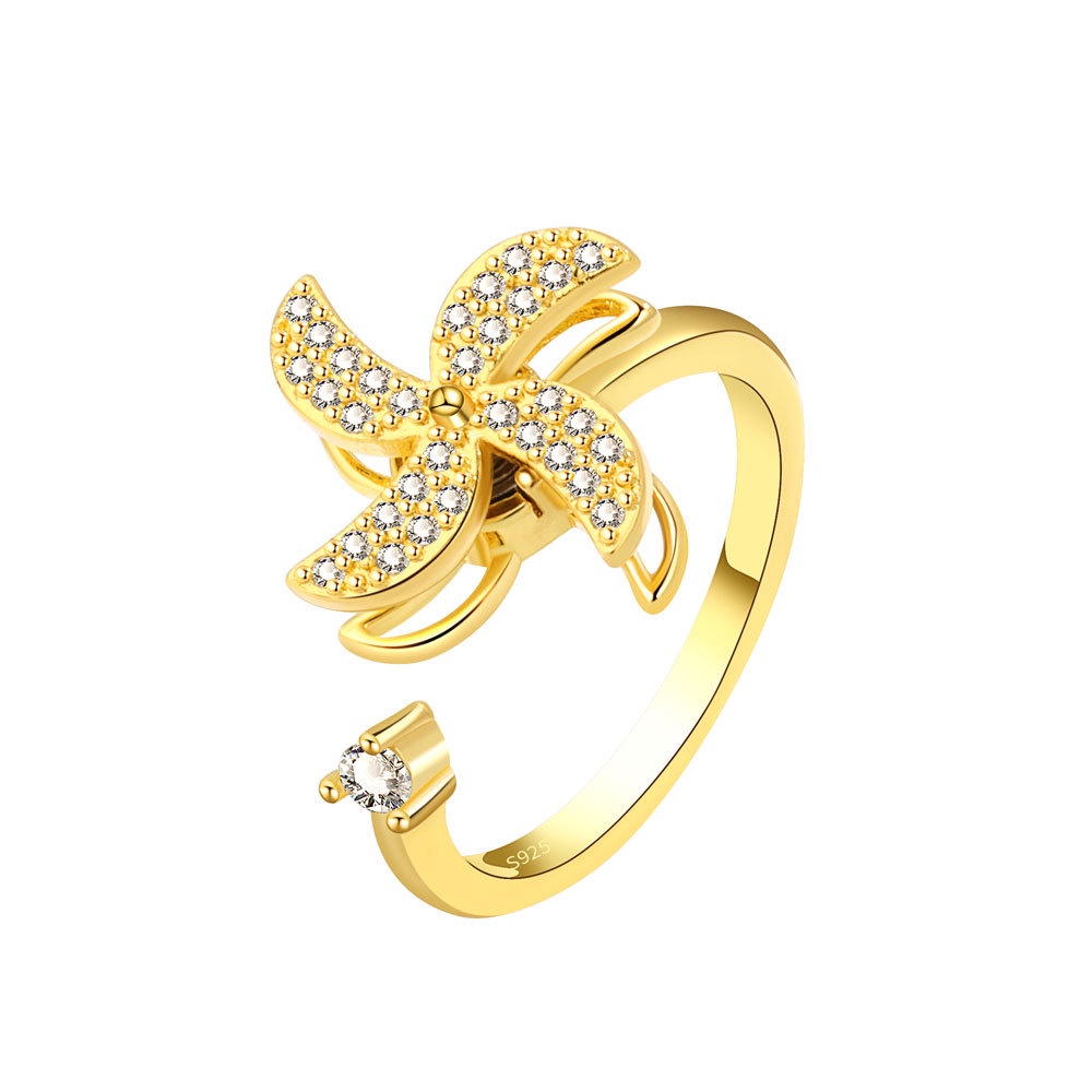 Nhẫn Hở Hình Cối Xay Gió Xoay Tròn Siêu Nhẹ Sang Trọng Cho Nữ