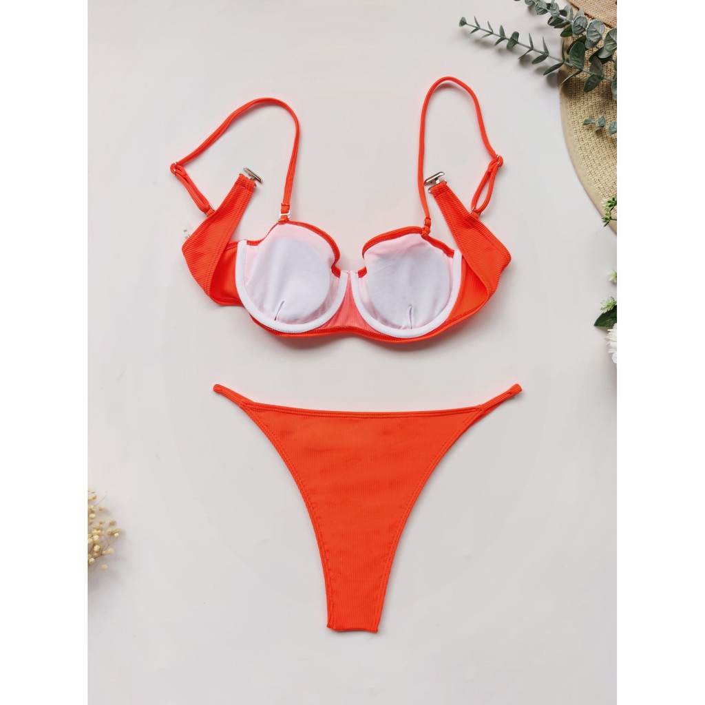 [BKN1411] &lt;ÂU&gt; SET BIKINI 3 MÓN CAM NEON VẢI GÂN KÈM SHORT/QUẦN ĐÙI (CÓ GỌNG)