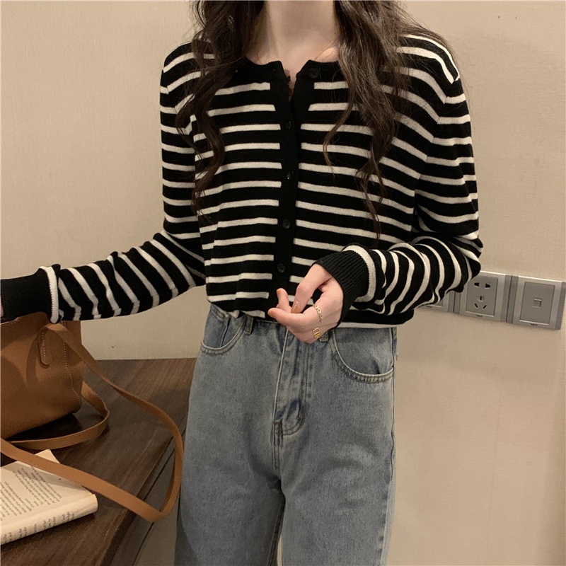 Áo cardigan dệt kim IELGY họa tiết kẻ sọc phong cách Hàn Quốc thời trang thanh lịch cho nữ