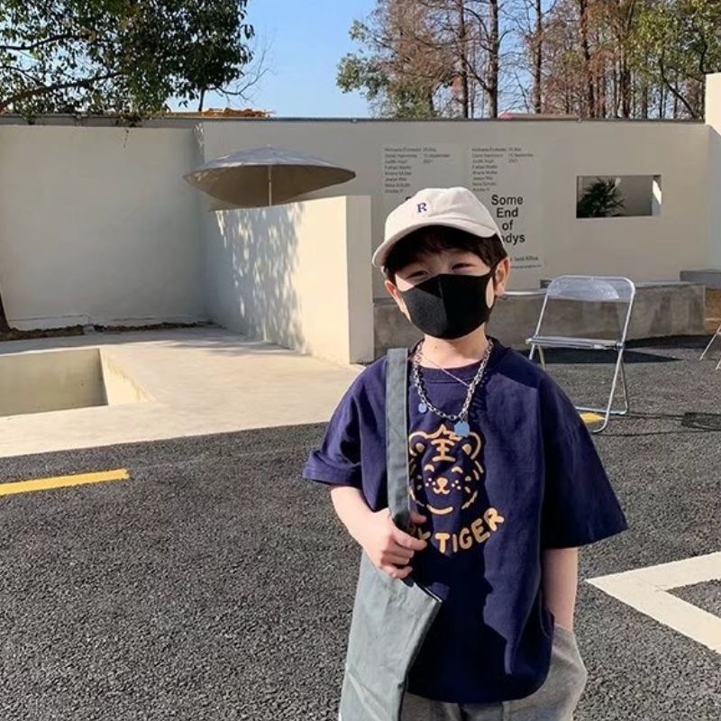 Áo thun BXPB tay ngắn cổ tròn dáng rộng in họa tiết phong cách Hàn Quốc thời trang mùa hè cho bé