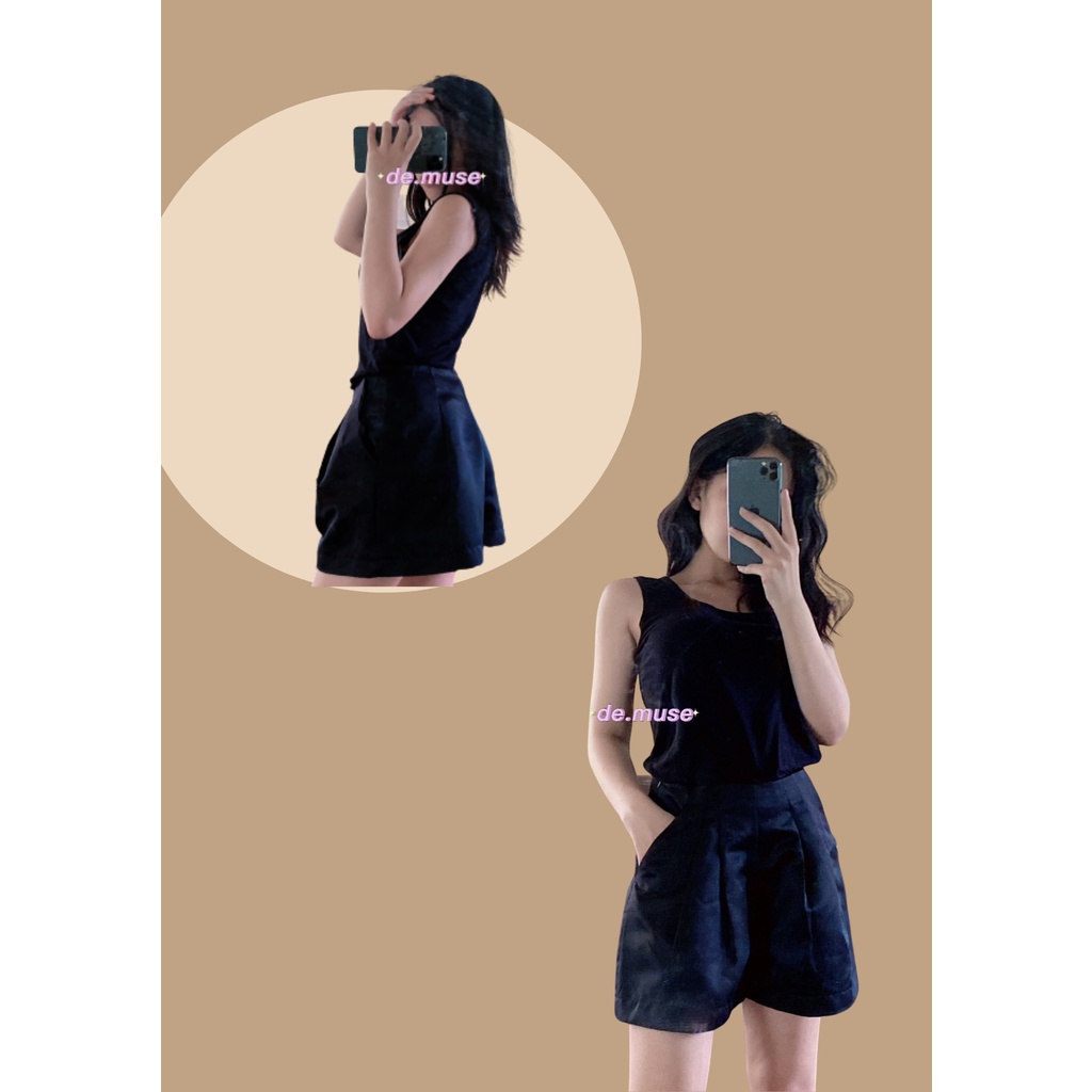 Quần short chất liệu tafta trơn bóng cạp cao form chuẩn short phồng thiết kế Demuse