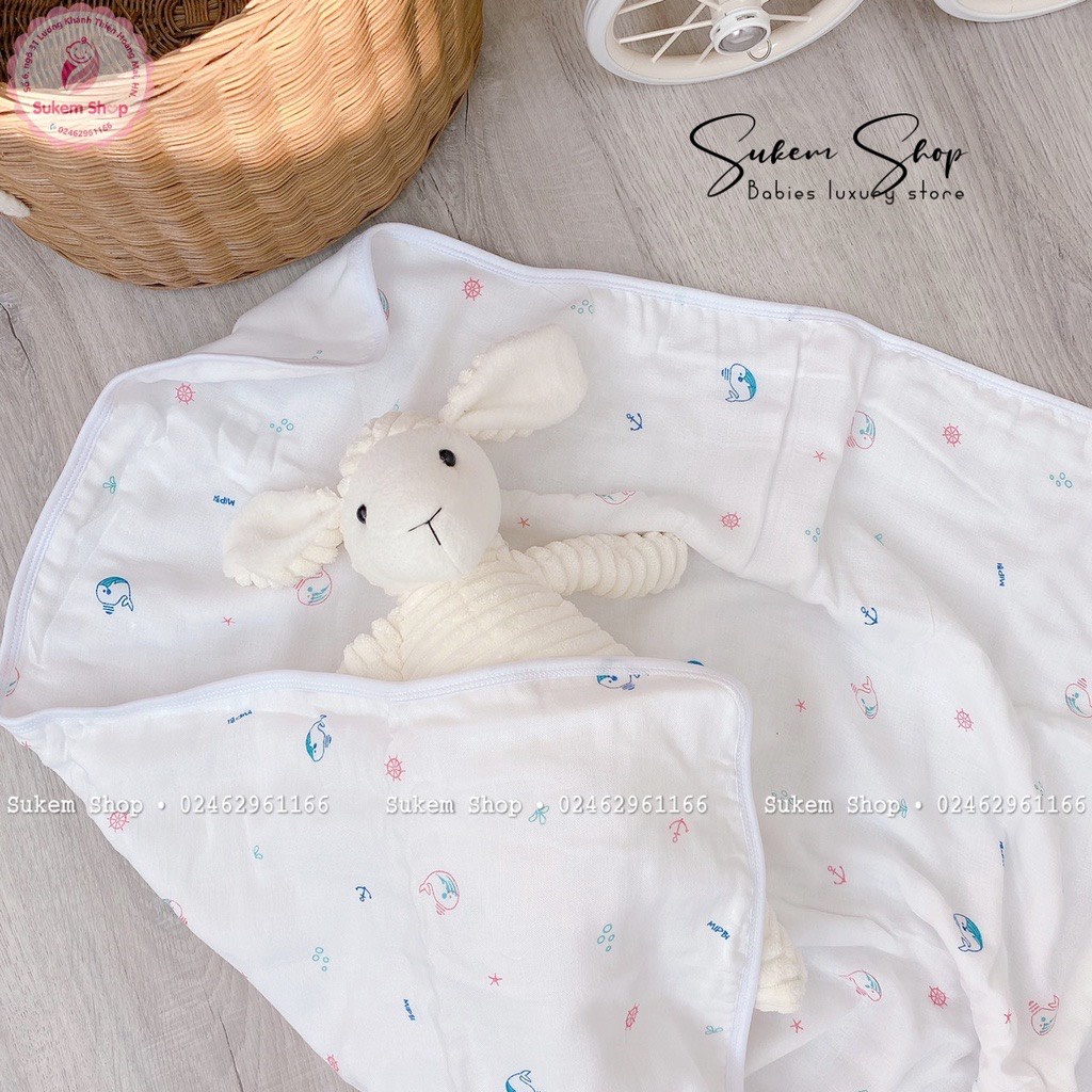 Set 2 Khăn Tắm Trẻ Em Cao Cấp 6 Lớp Mipbi 80x80cm sợi tre 70% cotton 30% đa năng tắm, quấn , ủ