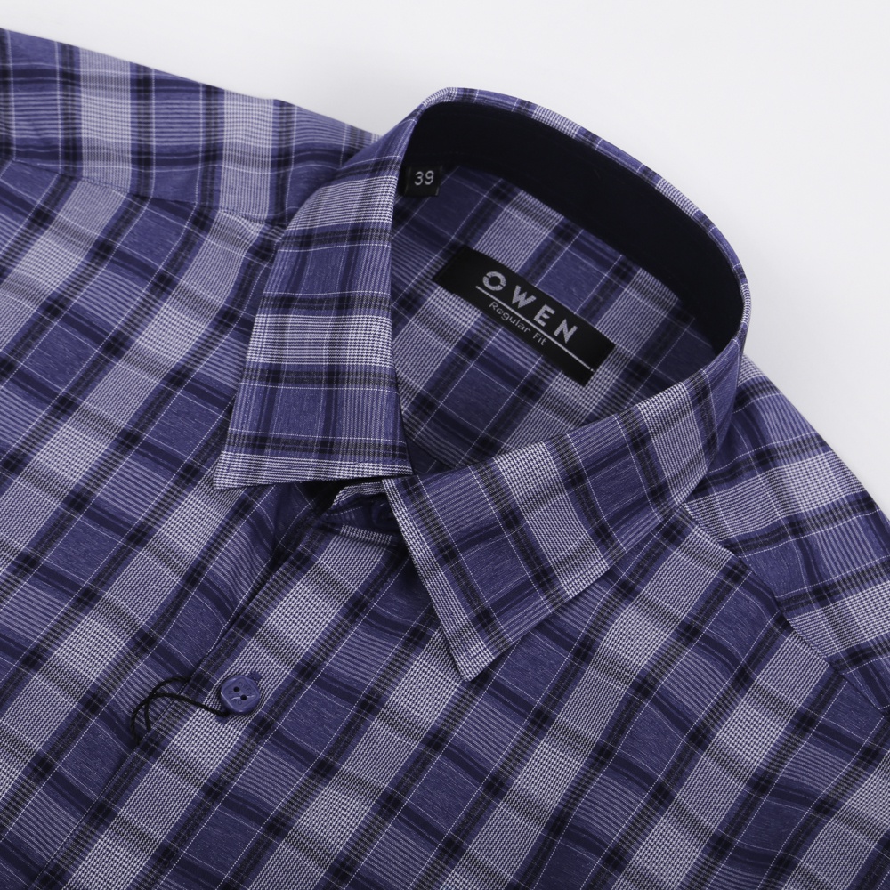 OWEN - Áo sơ mi dài tay Regular Fit màu Navy trắng Bamboo - AR220838DT
