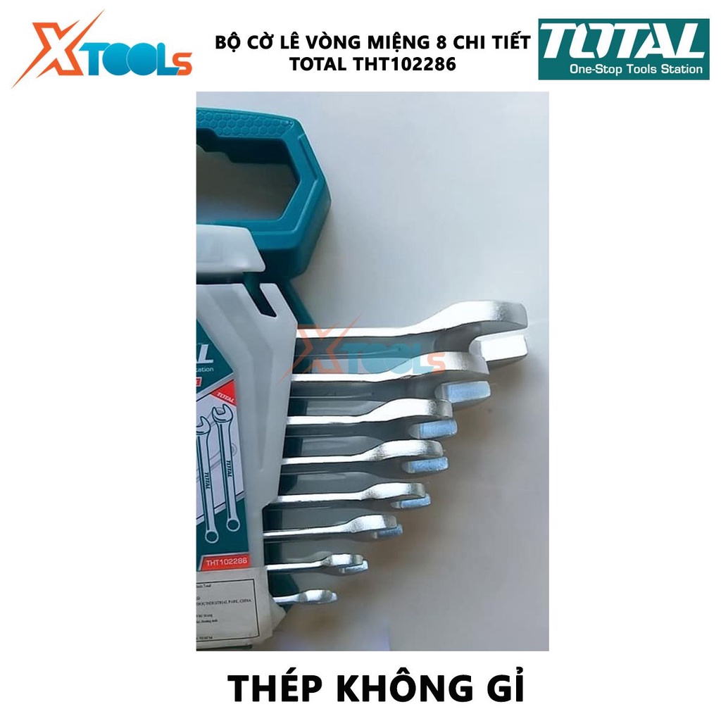 Bộ cờ lê vòng miệng 8 chi tiết Total THT102286 | Bộ 8 cờ lê vòng miệng kích thước 6-19mm (6mm,8mm,10mm,13mm,14mm