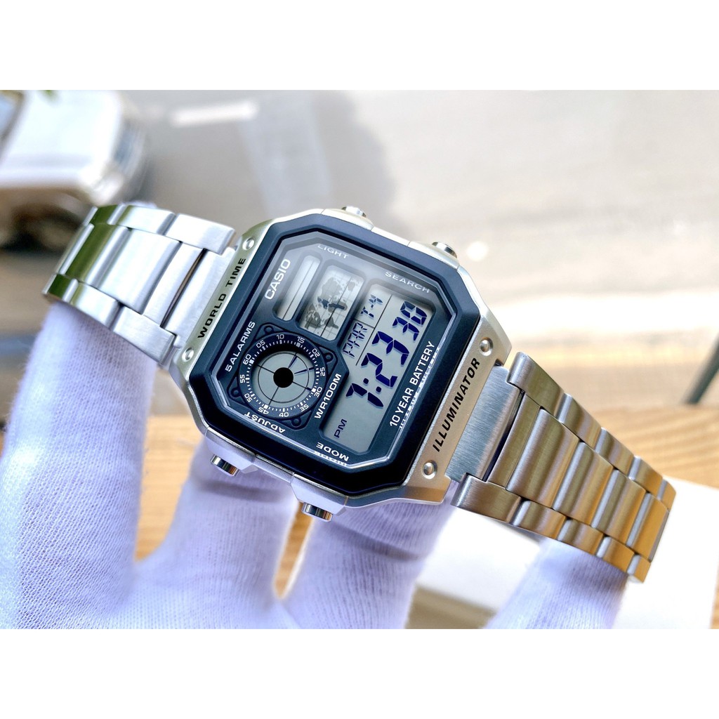 Đồng Hồ nam Casio AE1200 - WHD Dây Kim Loại - Pin 3 Năm - Chống Nước 100m