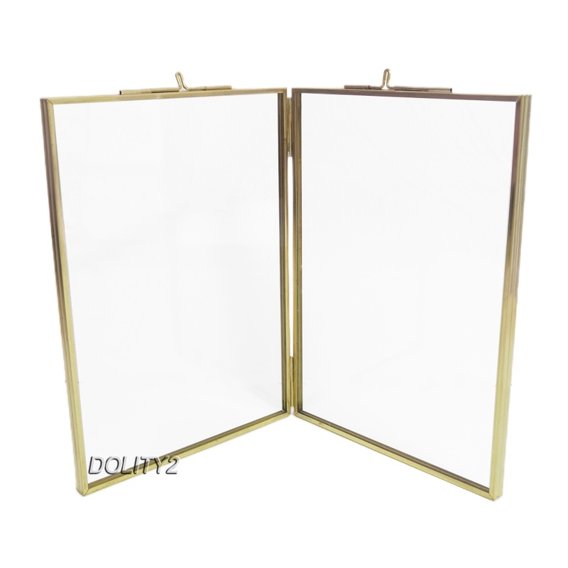 [Dolity2] Giá Đỡ Khung Ảnh Hai Mặt Màu Vàng Kim Trưng Bày