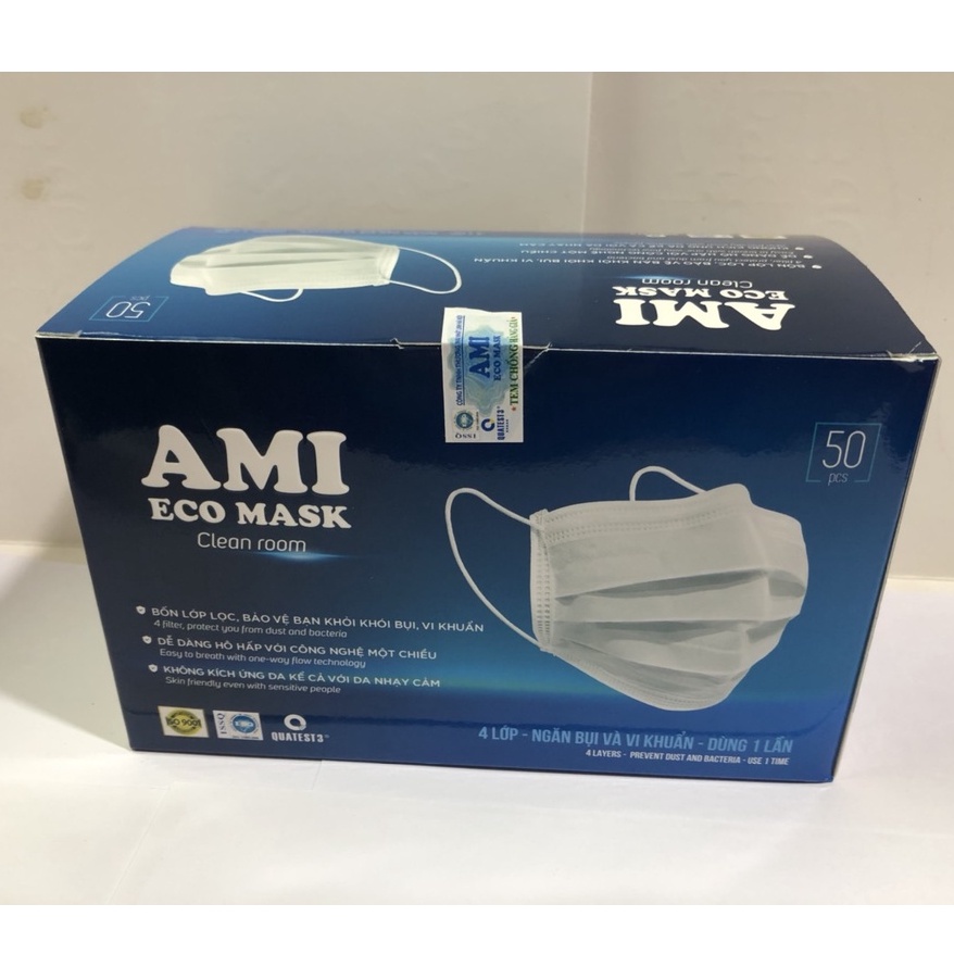 50 chiếc/1hộp Khẩu Trang Y Tế AMI Màu Xám 4 lớp,Than Hoạt Tính