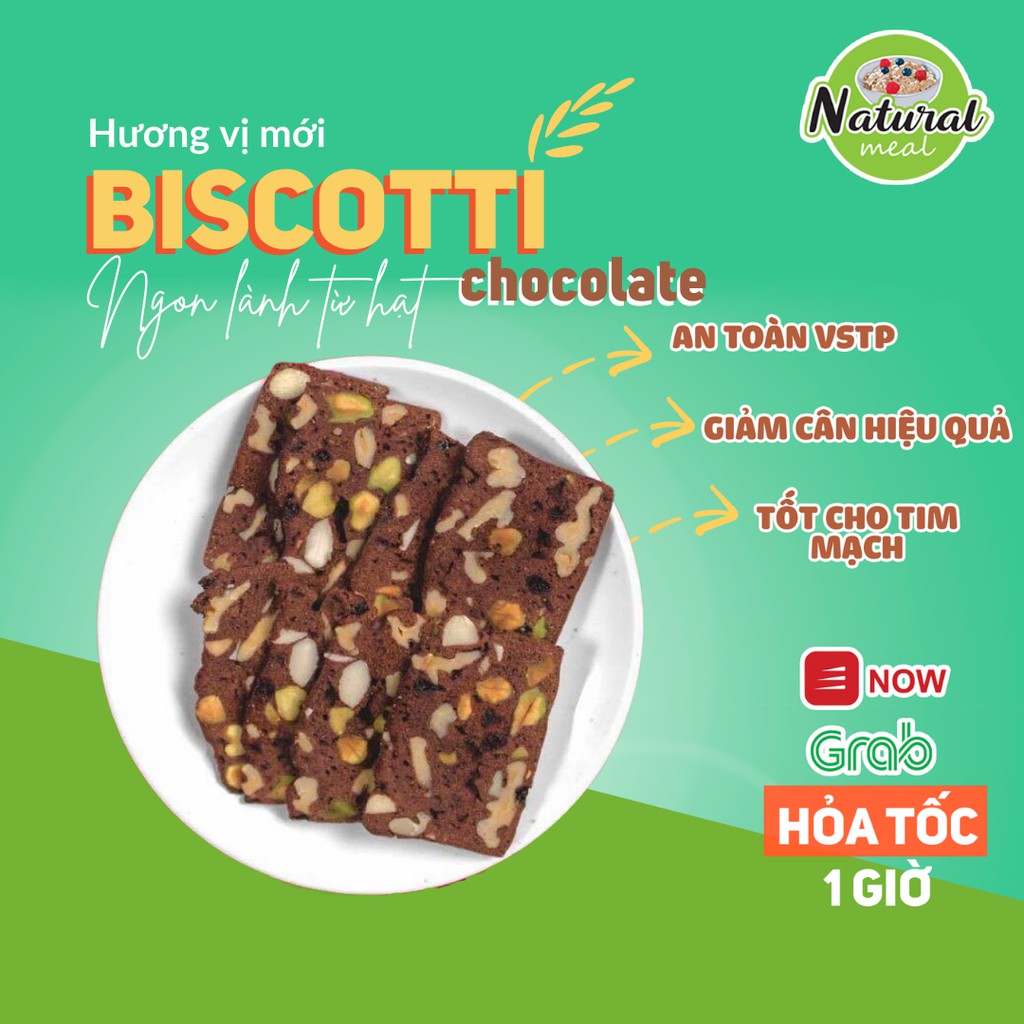 Bánh hạt dinh dưỡng Healthy ăn kiêng, giảm cân Biscotti Chocolate Mix vị Thơm Ngon 500gram - Natural Meal