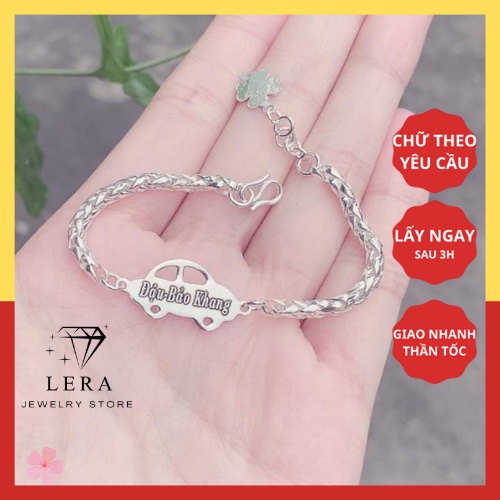 Lắc tay bạc hình ô tô bé trai khắc tên theo yêu cầu, vòng tay bạc khắc chữ lấy ngay tại Lera trang sức bạc