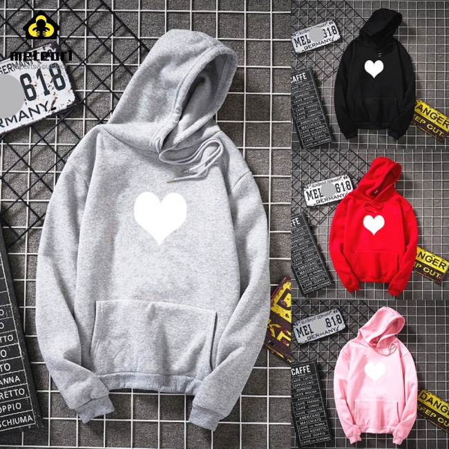 Áo Hoodies tay dài hoạ tiết trái tim thiết kế dáng rộng thoải mái