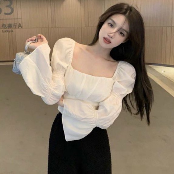 Áo kiểu cổ u  tay bo cột nơ lưng siêu hot(tv-2)B C