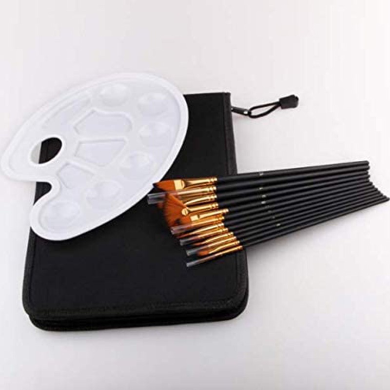 Bộ 16 Cọ Vẽ 12 Kích Cỡ Kèm Khay Đựng Dầu Và Khay Đựng Bằng Acrylic