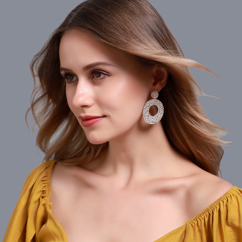 Bông Tai Hình Tròn Đính Kim Cương Giả Phong Cách Retro Thời Trang Mới