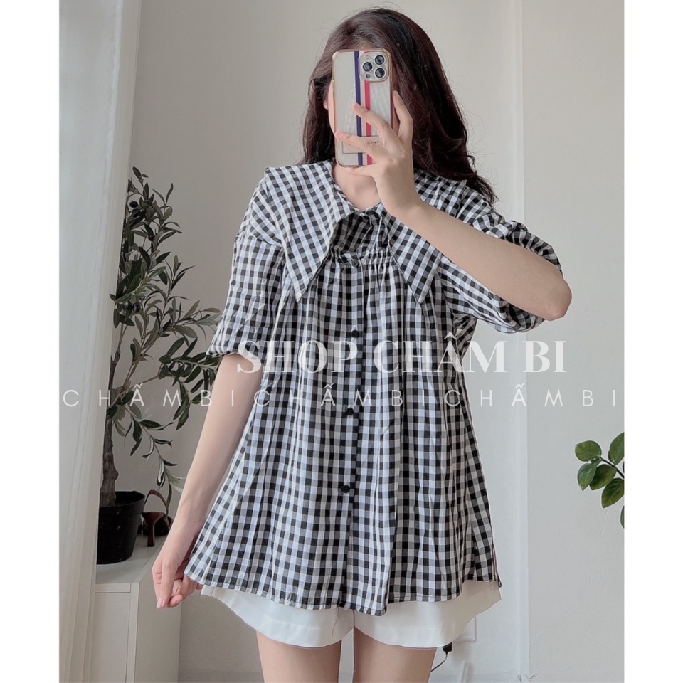 Áo sơ mi cách điệu A.317, Áo kiểu dáng dài cổ nhọn Gothic tay lỡ bo chun nhún ngực 2 màu điệu đà - Thời trang nữ Chấm Bi | BigBuy360 - bigbuy360.vn