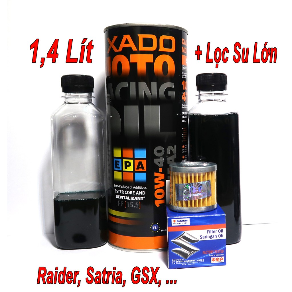 1,4 Lít Nhớt XADO Racing 10W40 Và 1 Lọc Nhớt Suzuki Cho Raider, Satria, GSX, ...