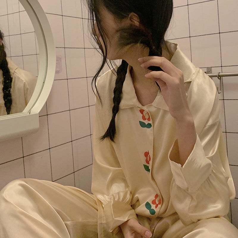 Bộ đồ ngủ tay dài dáng rộng phong cách Hàn Quốc thời trang xuân thu mới cho nữ