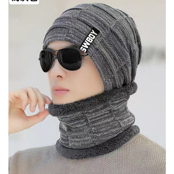 Nón len khăn choàng nam mũ len nam khăn quàng cổ y hình