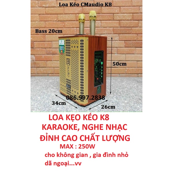 LOA KÉO DI ĐỘNG BASS 20 CM AUDIO K8 - LOA KARAOKE