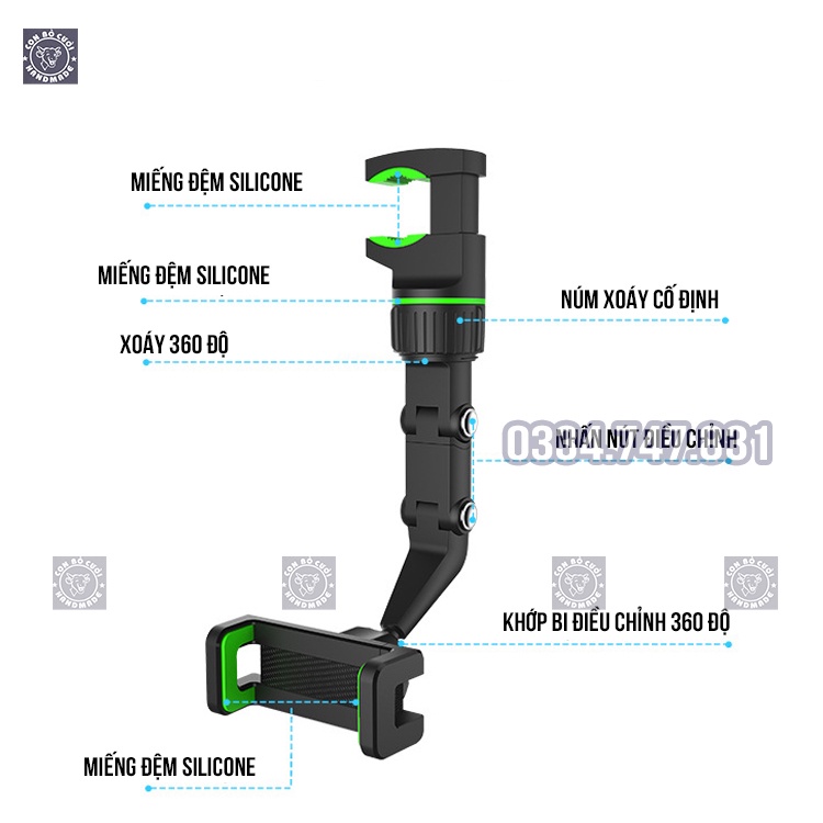 Giá đỡ điện thoại trên ô tô GIA ANH Kẹp điện thoại gương ô tô, giá treo điện thoại trên ô tô, giá đỡ điện thoại xe hơi
