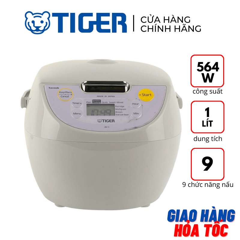 Nồi cơm điện tử vỏ nhựa 1L Tiger JBV-S10W 564W - Hàng chính hãng