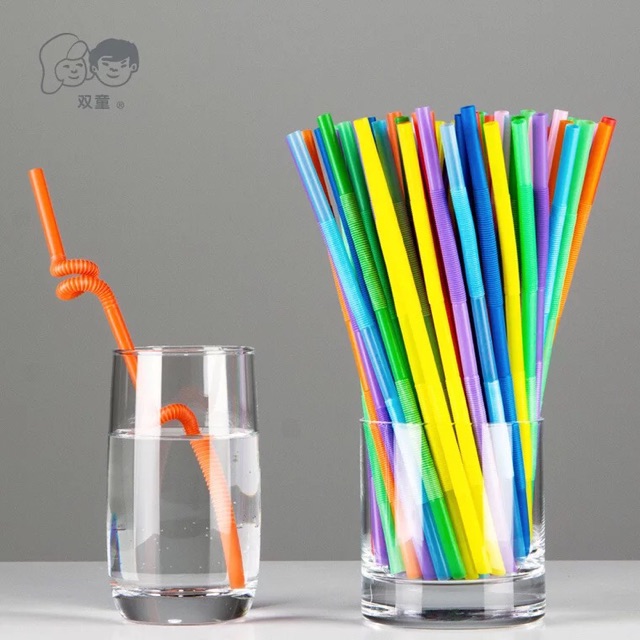 Ống hút 1 đầu xoắn tạo kiểu dễ dàng 1 bịch 50 ống Nhiều Mầu