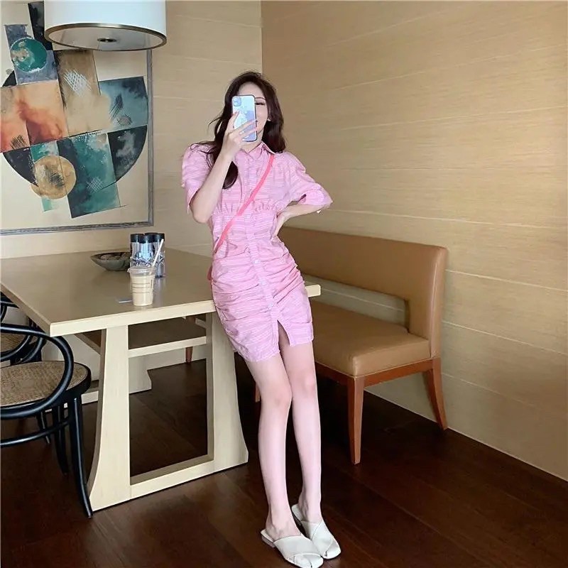 Váy nữ đẹp 💯QUẢNG CHÂU💯đầm nữ caro phong cách Hàn Quốc nhún kiểu phối khuy trắng | BigBuy360 - bigbuy360.vn