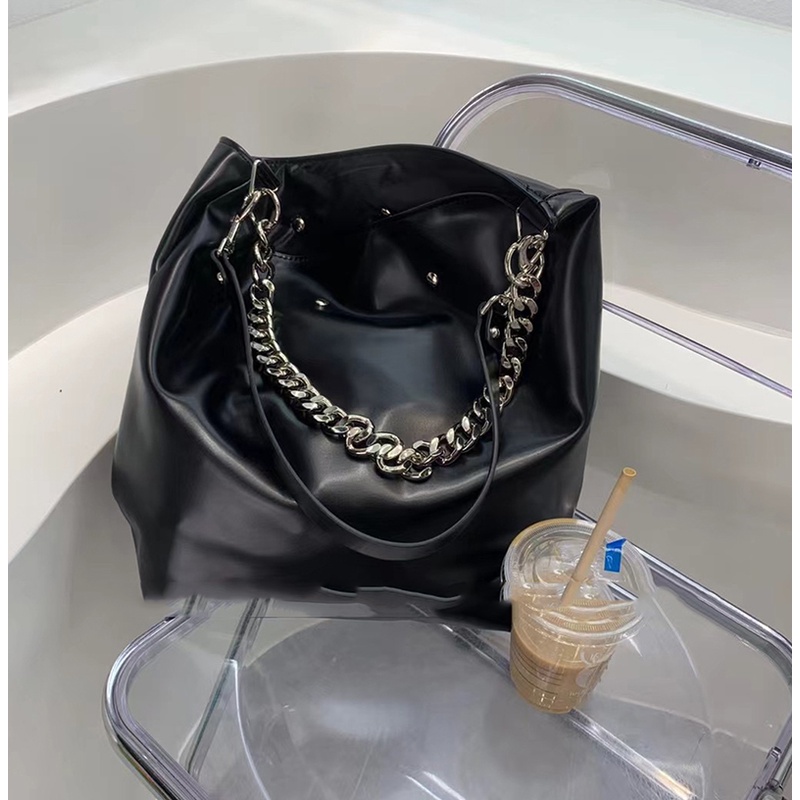 Túi tote Đeo Vai Sức Chứa Lớn Màu Đen Cho Nữ