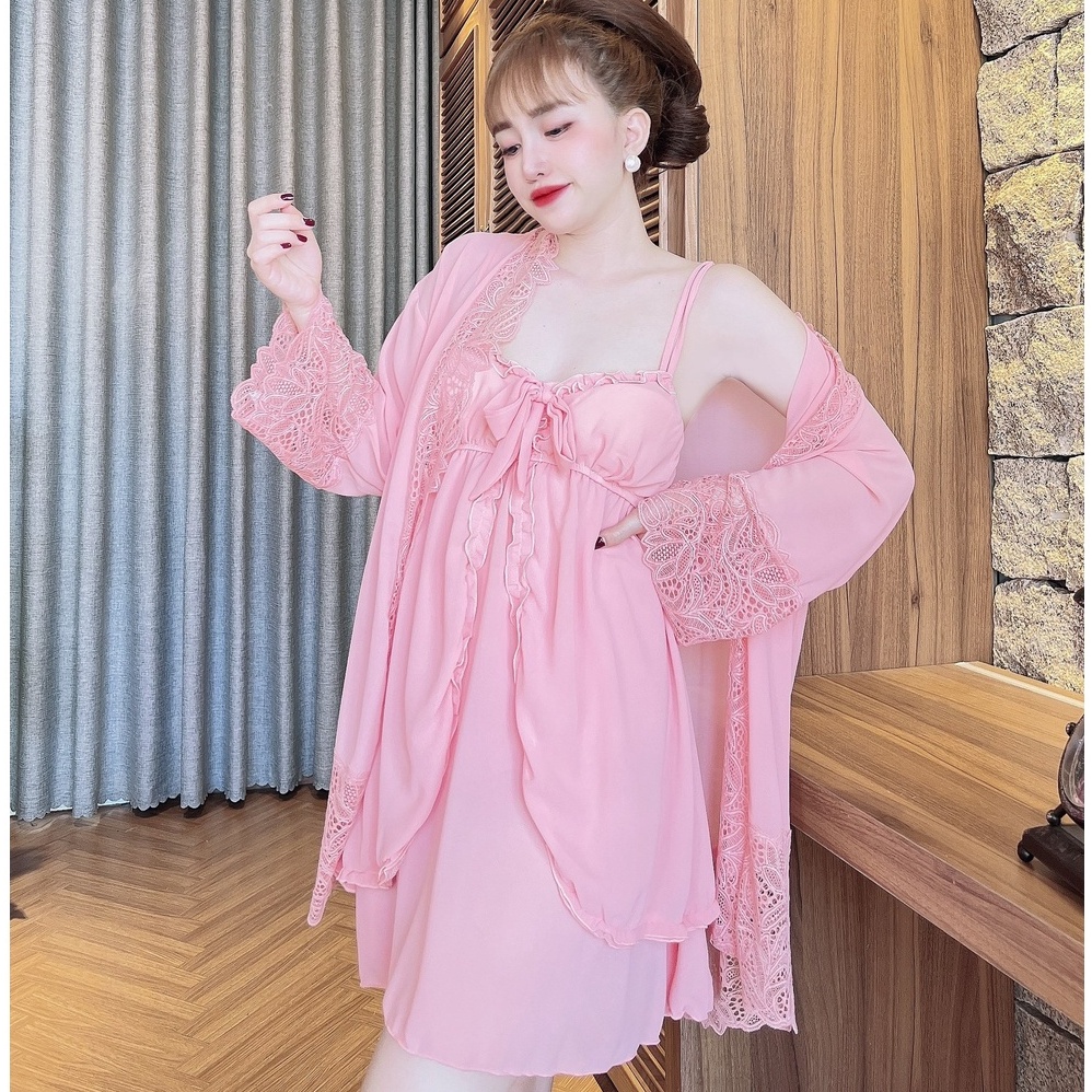 Váy Ngủ Nữ Tiểu Thư SOJUN Combo Chiffon Choàng Tiều thư Cao Cấp Dưới 60kg