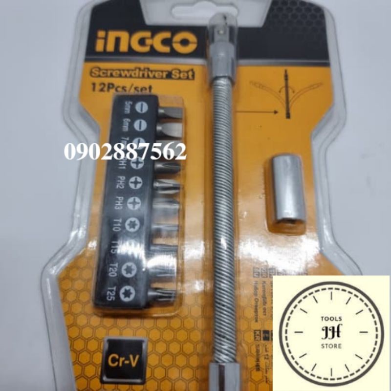 Bộ tuốc nơ vít đa năng 12 chi tiết INGCO AKSDFL1208