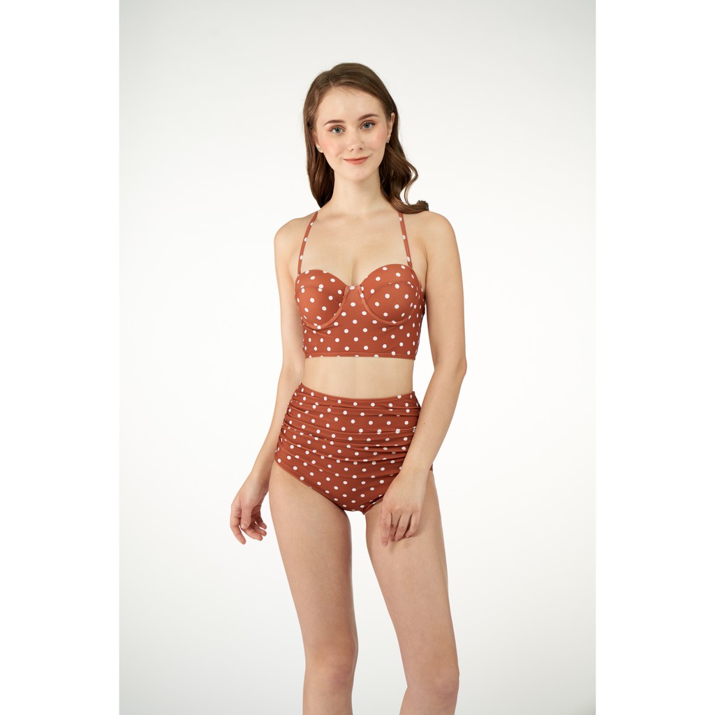 BIKINI PASSPORT - Bikini Lưng cao nhún, áo gọng cup ngang - Nâu - BS097_BR