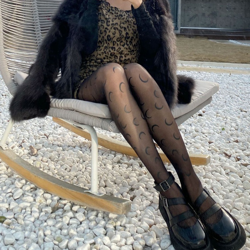 Xiangbao Quần Tất Mỏng Trong Suốt In Hình Trăng Lưỡi Liềm Phong Cách Punk Gothic Harajuku Nhật Bản Cho Nữ Clu