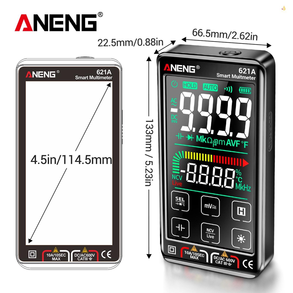 Đồng Hồ Vạn Năng Kỹ Thuật Số Thông Minh ANENG 621A Đếm Số 9999 Có Thể Sạc Lại