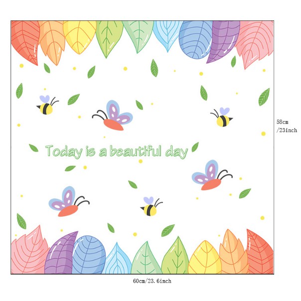 Decal dán kính cao cấp - Viền Lá Sắc Màu ( 60x58cm )