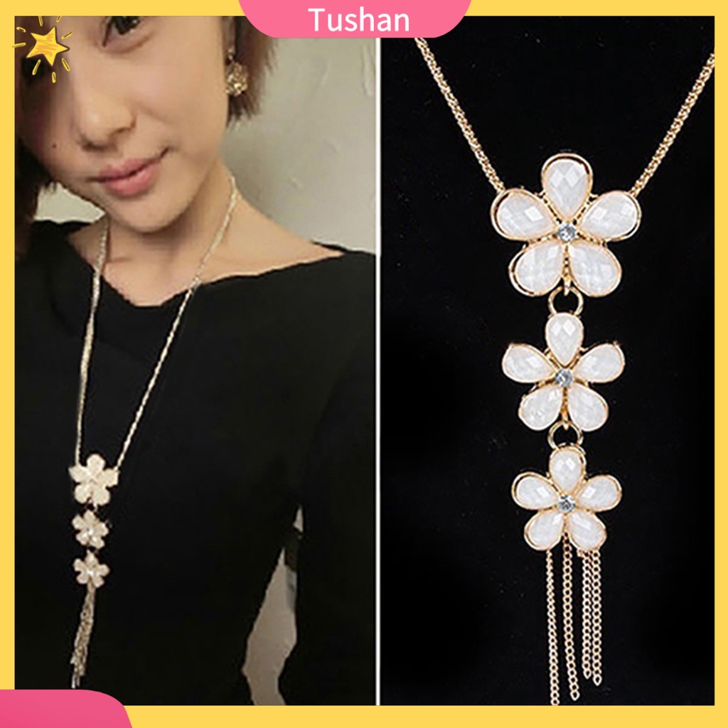 Dây chuyền to bản dài mặt hoa đính đá pha lê phong cách cổ điển cho phái đẹp