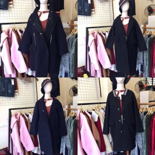 Áo khoác dạ có kéo khoá, dáng boom, khoác dạ có mũ dáng thể thao